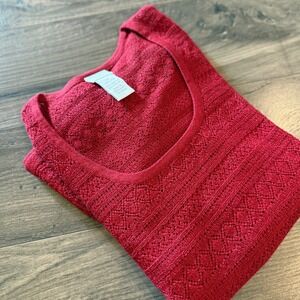 J. Jill Red Pointelle Knit Scoop Neck Top Womens Petite Medium MP Long Sleeve